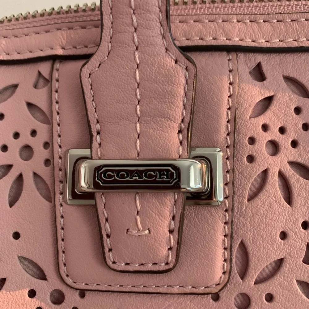 Coach Laser Cut Floral Satchel Bag in Pink with detachable Shoulder Strap - Picture 2 of 7